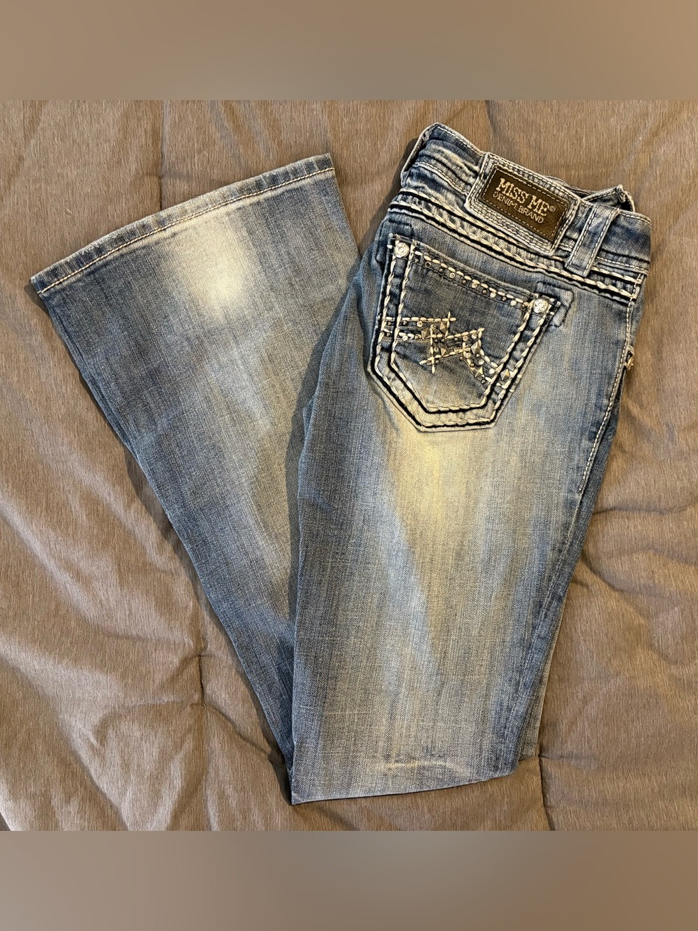 Miss Me Light Blue Flare Jeans with Embellished Back Pockets